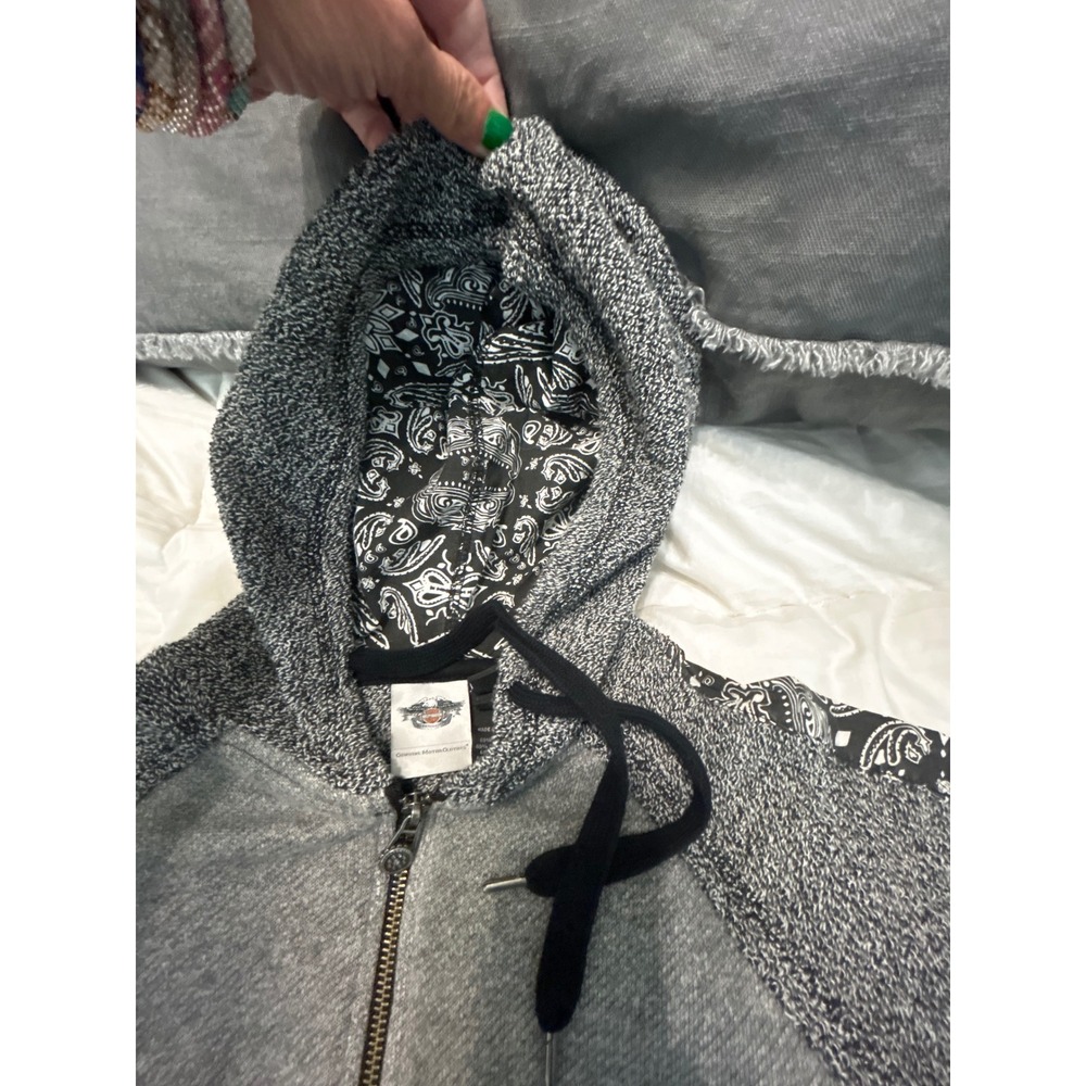 Harley-Davidson Womens Grey Paisley Bandana Zip Up Hoodie Jacket Size L - Picture 4 of 7